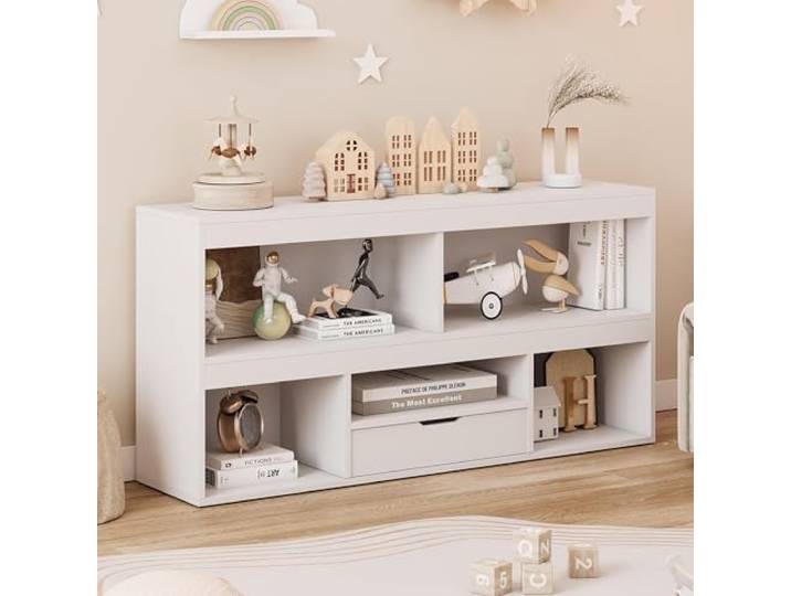 LuxFocus Kinder Bücherregal 6 Fächer Schublade Holz Spielzeugregal Weiß Praktisches Kinderregal mit Stauraum für Bücher und Spielzeug im Kinderzimmer, Spielbereich und Kindergarten