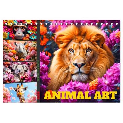 Animal Art - Tiere und Blumen (Tischkalender 2026 DIN A5 quer), CALVENDO Monatskalender