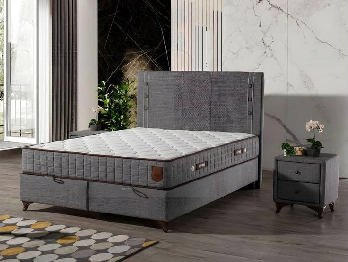 JVmoebel Boxspringbett Luxuriöses Boxspringbett Grau - Elegantes Design & Höchster Komfort, Made in Europe