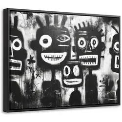 LEINWAND Bilder mit Rahmen - Malerei - Figuren - Schwarz - Abstrakt - 40x30