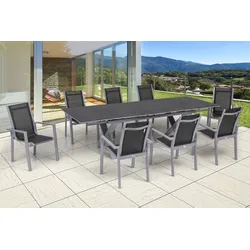 OUTFLEXX Garten-Essgruppe, silber, Alu / Keramik / Textil, Tisch 180/280x100cm, 8 Stapelsessel