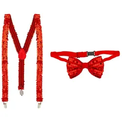 Set Hosenträger & Fliege "Pailletten", rot