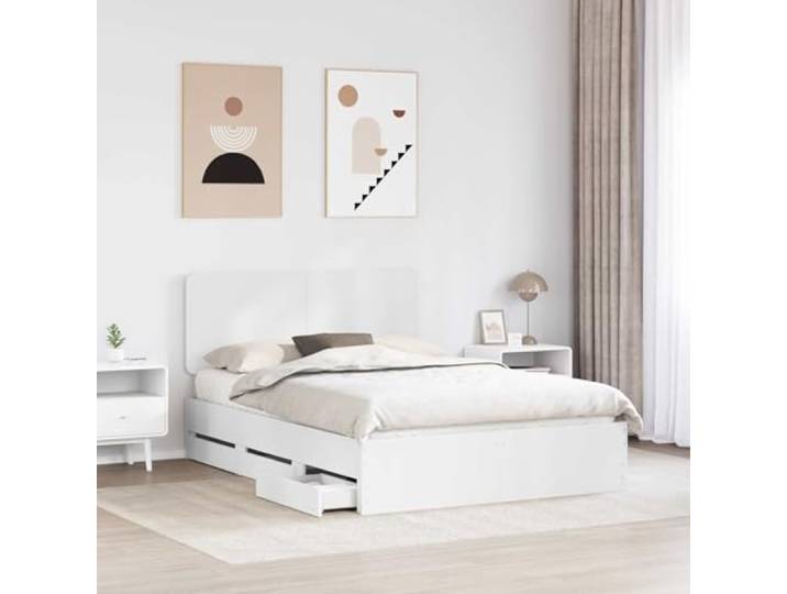 KTHLBRH Bettgestell weiß 160 x 200 cm aus technischem Holz 6 versteckte Schubladen, integrierter Behälter, robuste Latten, einfache Montage