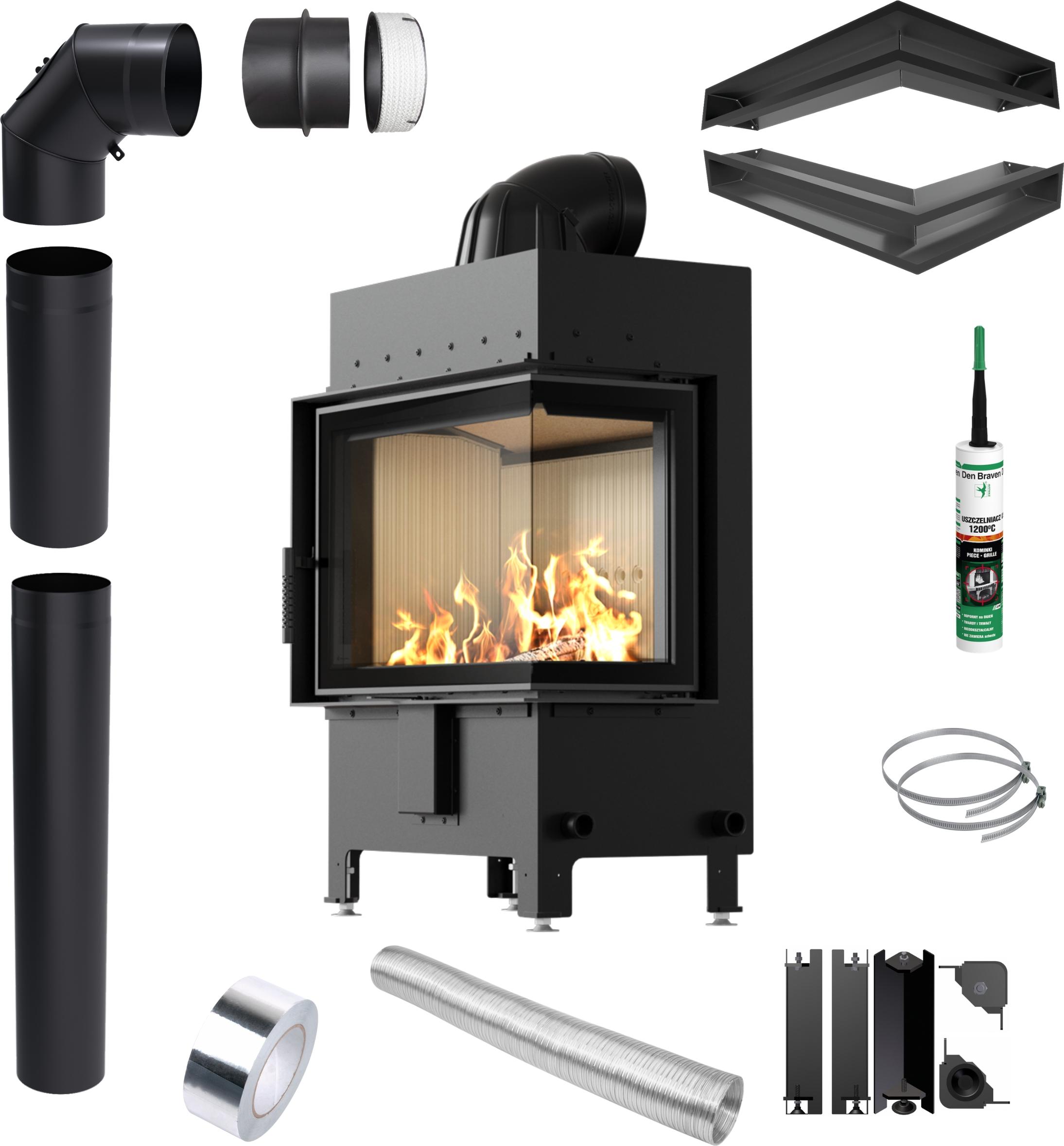 Kamineinsatz KRATKI LUCY Right 12 kW fi200 Rohrset Luft Ecodesign