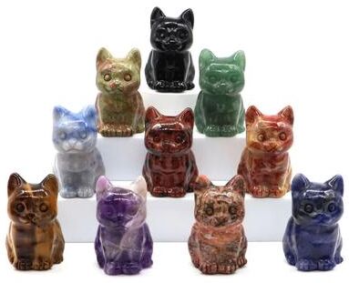 Inspired Finds Natural Amethyst Cat Statue Hand Carved Crystal Figurine For Healing & Meditation Decor random