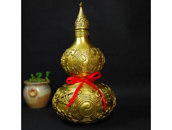 Ornement de gourde en cuivre, décoration de bureau et de salon, huit trigrammes, gourde artisanale en métal pour la maison, artefact de Jade