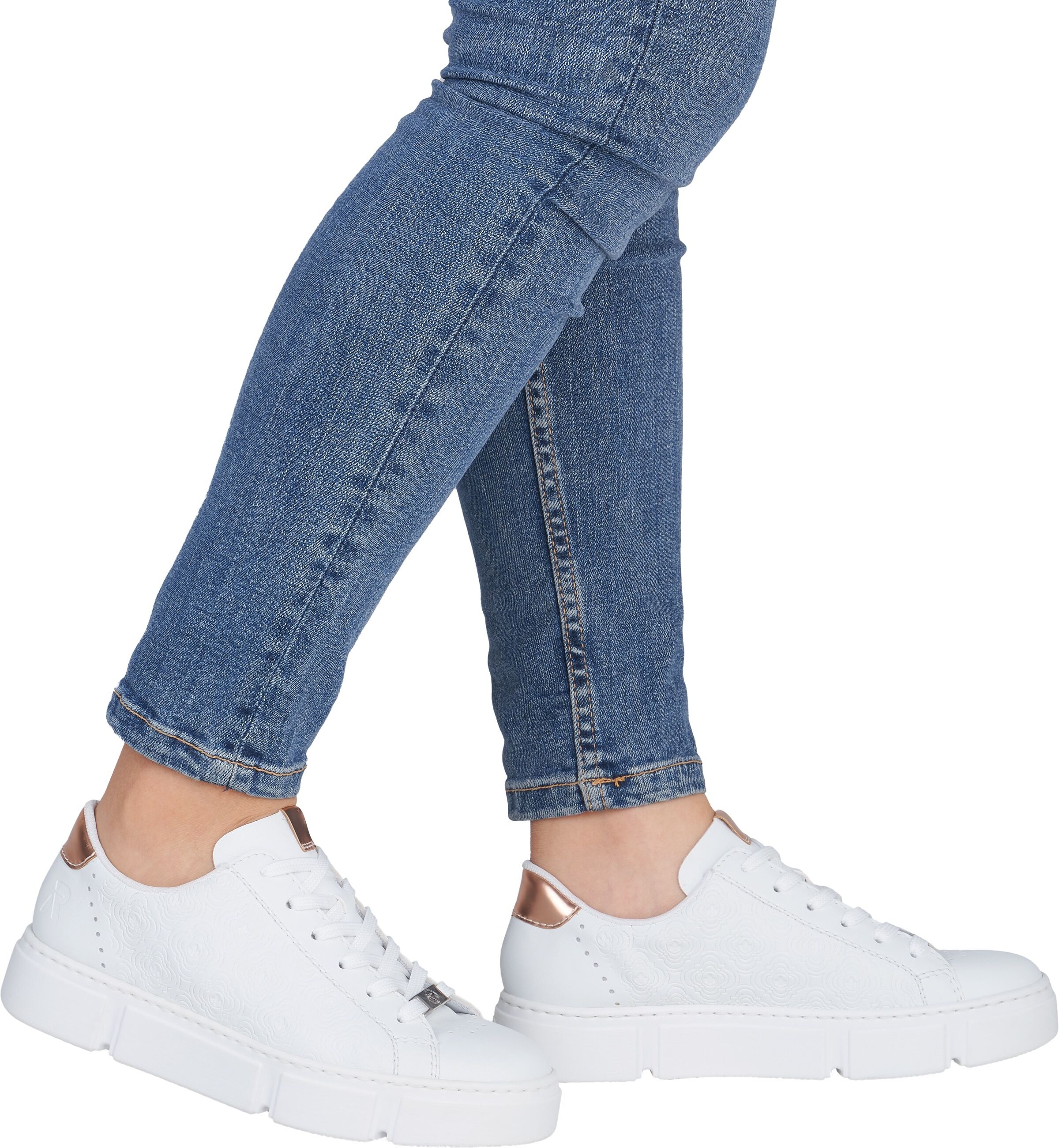 Plateausneaker RIEKER, Damen, Gr. 36, Textil, weiss (weiß), Lederimitat, Schuhe Plateausneaker, mit metallicfarbenen Akzenten, Freizeitschuh, Halbschuh, Schnürschuh weiß 36, Textil