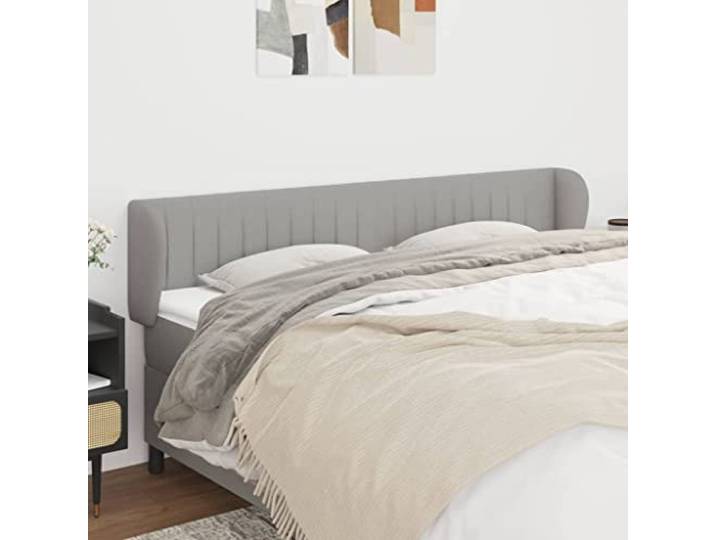 KTHLBRH Kopfteil aus hellgrauem Stoff, klassisch, elegantes Design, für Bettgestell mit verstellbarer Höhe und Beinen aus massivem Lärchenholz, stabile Rückenunterstützung