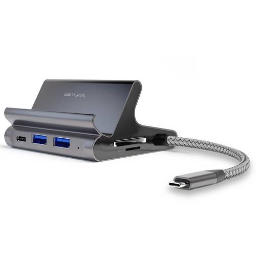 4Smarts Tischladestation 100W 2x USB-A, 2x USB-C, HDMI, MicroSD-Karten-Slot, RJ45, SD-Karten-Slot USB PD Grau Innenbereich USB