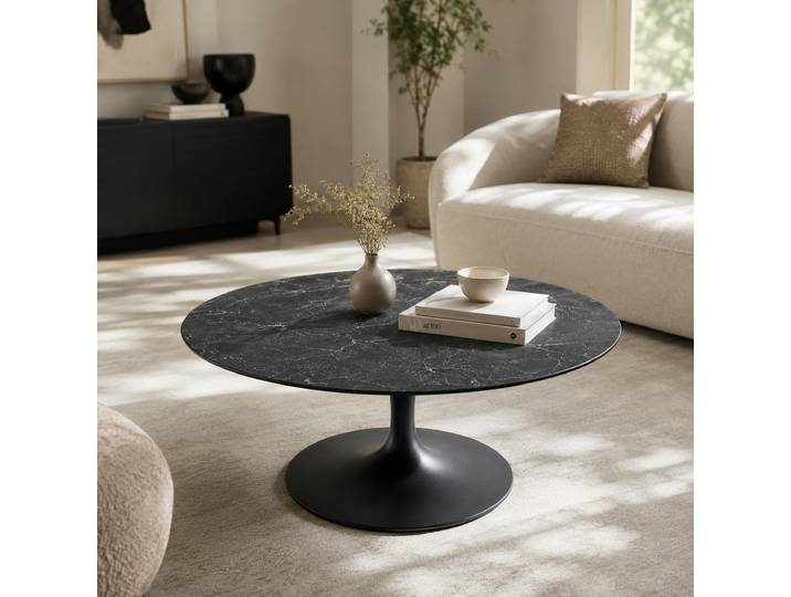 Table basse ronde en céramique marbrée LOMBARDIE - Noir