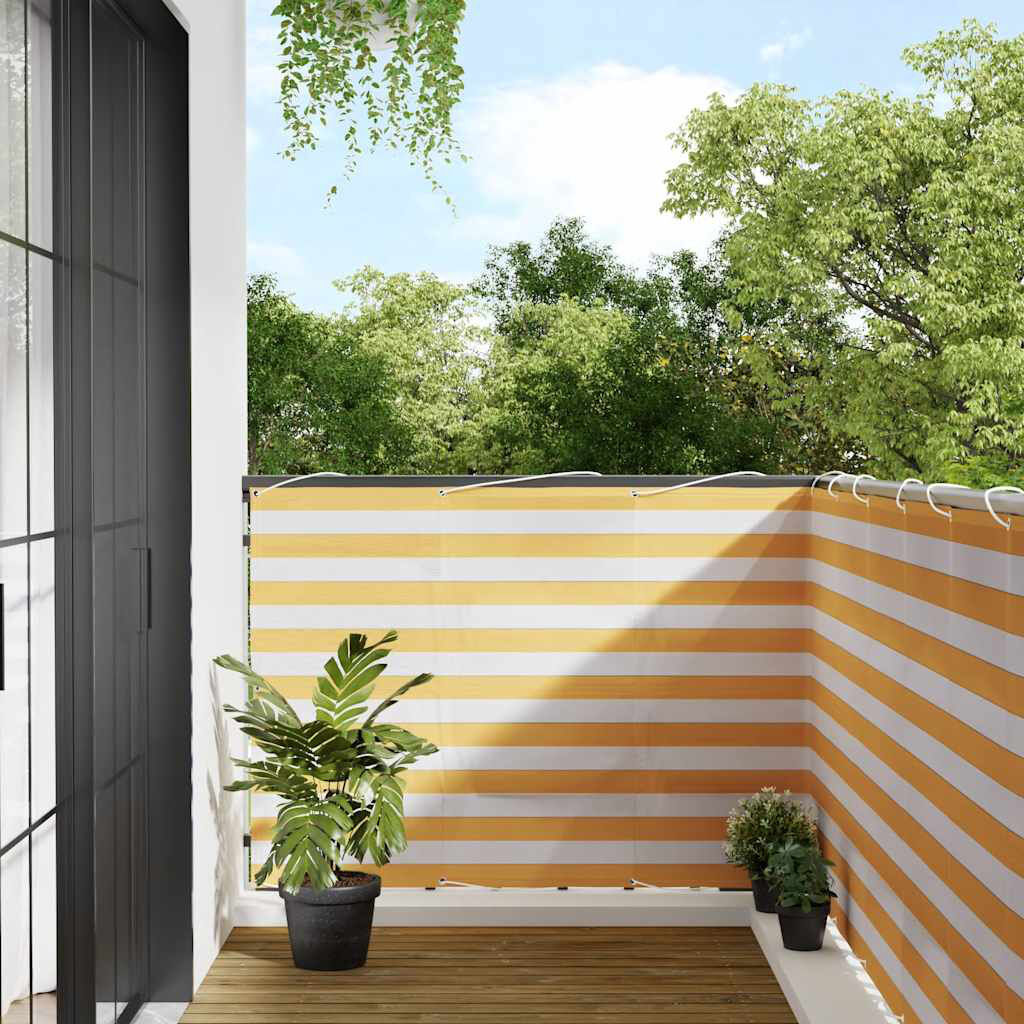 vidaXL Balcony Screen Yellow And White Stripe Yellow;White 120cm H x 800cm W