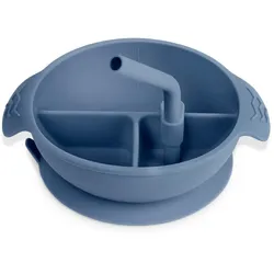 Baby Essteller mit Unterteilung und Saugfuss - Stahlblau