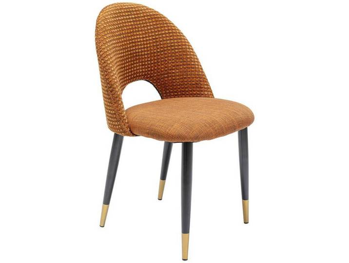 Kare-Design Stuhl, Orange, Schwarz, Gold, Metall, konisch, rund, 49x84x54 cm, Stoffauswahl, Esszimmer, Stühle, Esszimmerstühle, Vierfußstühle
