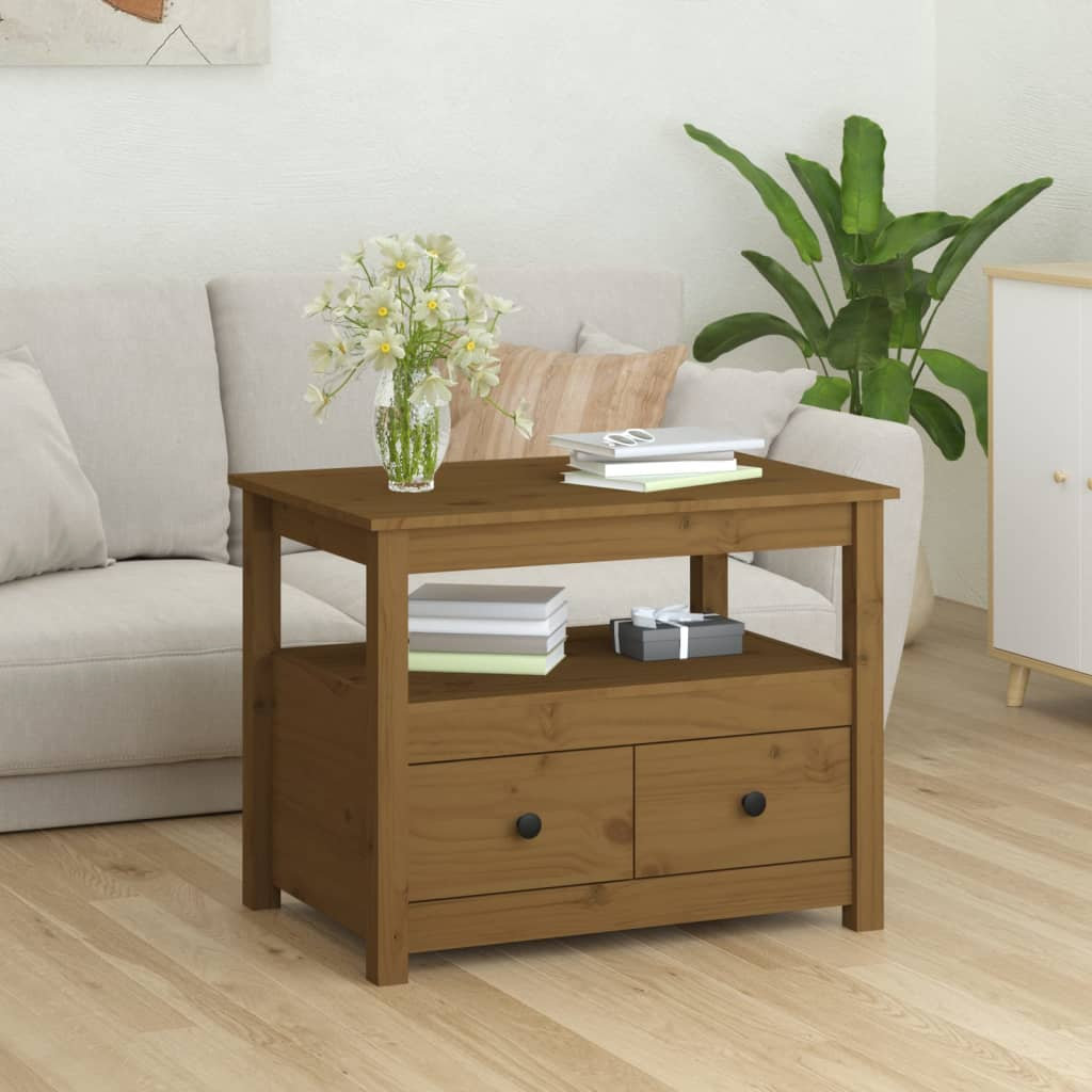 Latitude Run Kitrina Solid Wood Four Leg Coffee Table with Storage Honey Brown