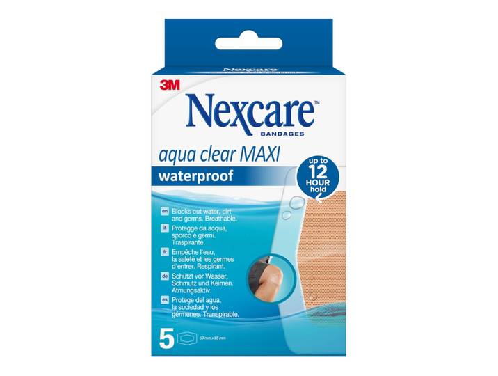 NEXCARE™ Aqua Clear MAXI Pansements Imperméables, 60 mm x 88 mm, Lot de 5