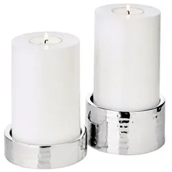 EDZARD 2er Set Kerzenhalter Luca, Edelstahl gehämmert hochglanzpoliert, ø 9,5 cm, Höhen 2,5 + 5 cm