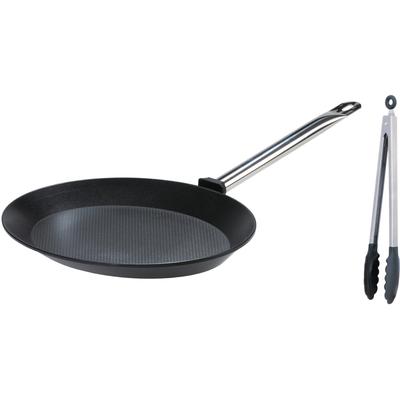 Fischpfanne GSW "Gastro Traditionell", silber (schwarz, silberfarben), B:28cm L:40cm, Pfannen, 40x28 cm, incl. Multizange 30 cm, Induktion