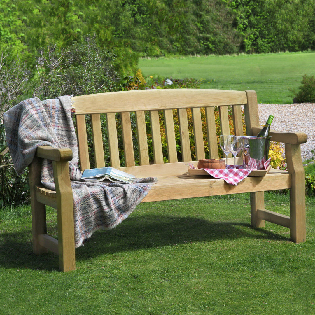 Dakota Fields Gosnold Solid Wood Outdoor Bench Natural H93.5 x W153 x D65.5cm