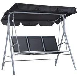 MODFU Hollywoodschaukel 3-Sitzer Metall Grau mit verstellbarem Dach, 171x108x154 cm