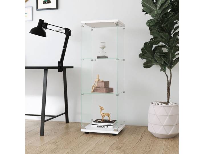 Vitrine en Verre - Vitrine avec Verrouiller - ADWOLT - 3 étagères et 1 porte - Verre Trempé - 42.5×36.5x125cm - Blanc