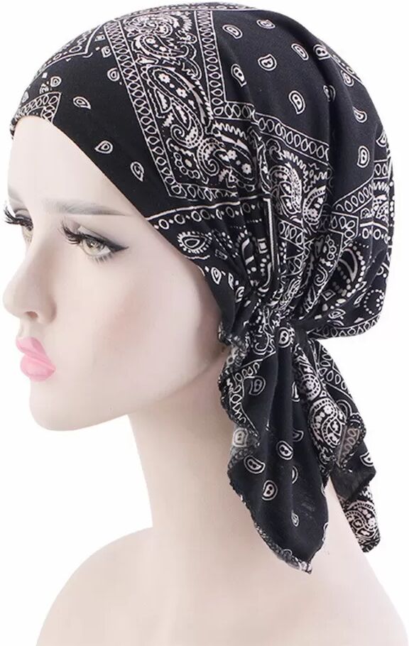 INF Elastische Baumwoll-Kopftuchmütze - Chemomütze - Bandana - Atmungsaktiv, Winddicht Schwarz
