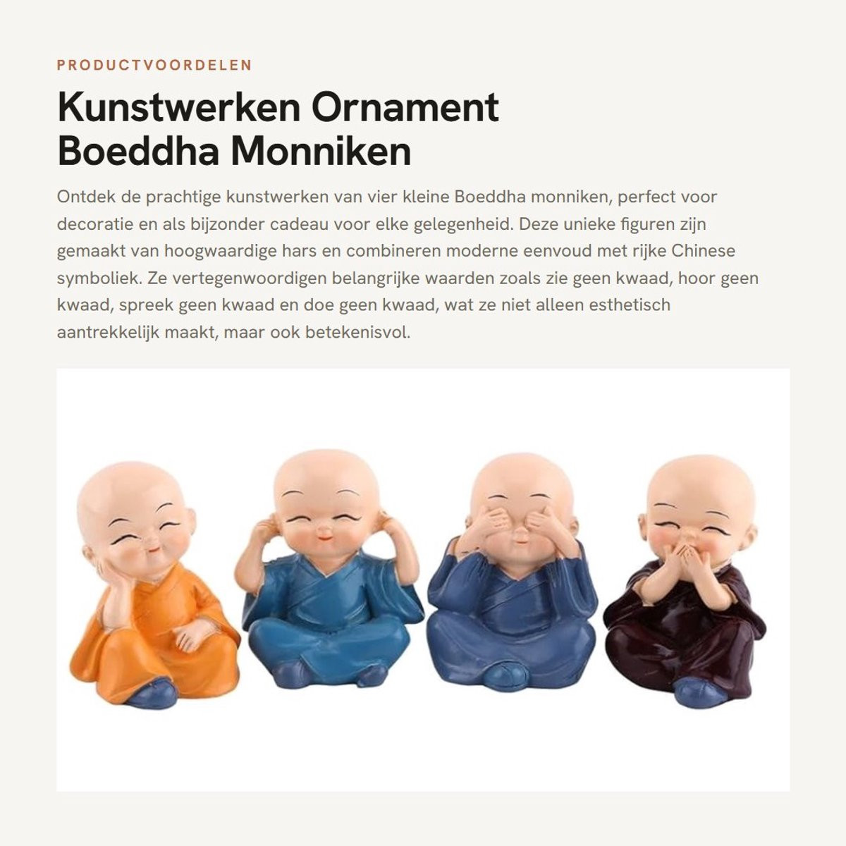 Dailygoods Boeddha Beeld Vier Monniken Figuren van Hars voor Binnen Decoratie