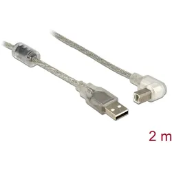 DeLOCK 2m, USB2.0-A/USB2.0-B USB Kabel USB A USB B 0,48 Gbit/s Silber, Transparent