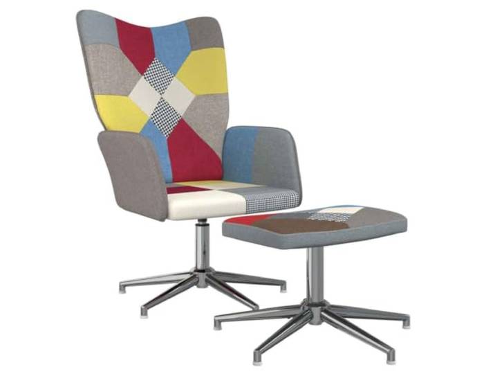 Relaxsessel mit Hocker Patchwork Stoff 360 Grad Schwenkbar Stahlgestell,max. 110 kg pro Sitzplatz,weicher Stoffbezug,Schaumstoffpolsterung,helles Patchwork-Design