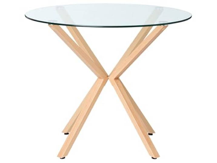 Beliani Esstisch Transparent Sicherheitsglas für 4 Personen Heller Glas, Rund, Thermische Veredelung, Belastbarkeit 100 kg, Für Innen- und Außenbereich, 90 x 90 x 75 cm