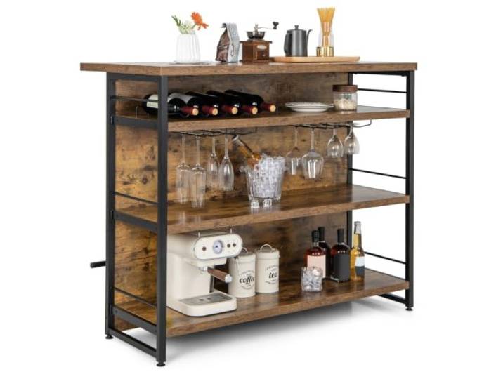 Helloshop26 Insel mit Weinregal, 120 x 60 x 101 cm, optimaler Stauraum, Industriestil, aus Metall, rustikal, braun, 20_0019360