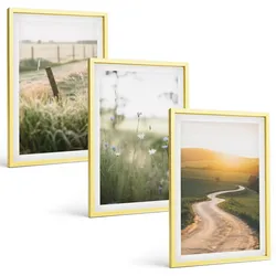 BILDER SET 3er Set - 40x60 cm Goldrahmen - Landschaftswiesenstraße West