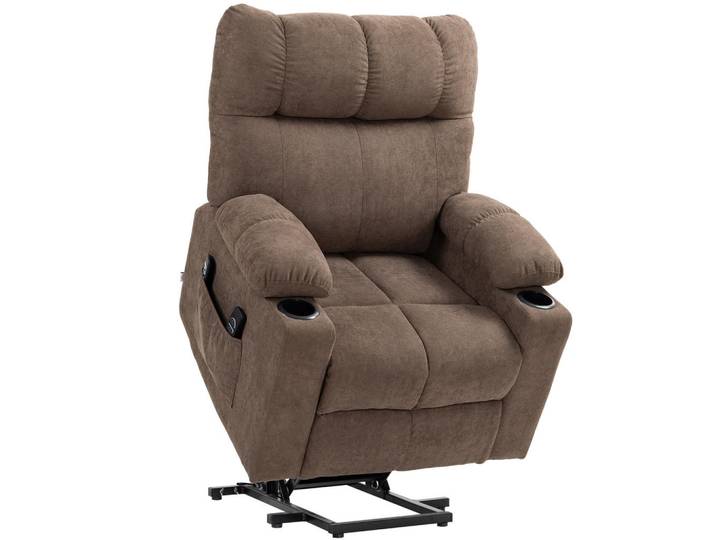 Homcom Fernsehsessel mit Aufstehhilfe Relaxsessel mit Wärme- und Massagefunktion, Braun, Textil, Füllung: Schaumstoff,Taschenfederkern, 95x109x91 cm, Wohnzimmer, Sessel, Fernsehsessel