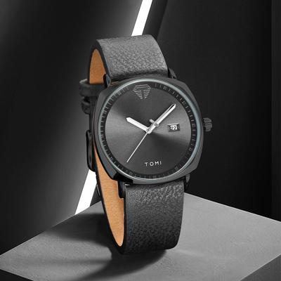 Quick Pick Pro TOMI Minimalist Leather Quartz Watch For Men With Calendar Display back