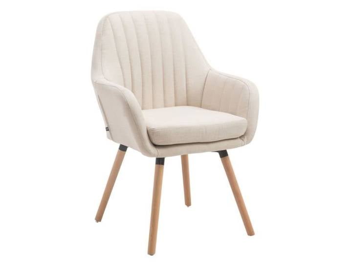 Chaise de Salle à manger Florian en tissu avec Piètement en bois de hêtre ou de chêne Crème-Nature