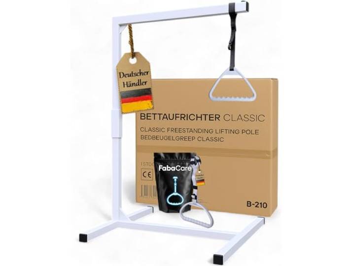 FabaCare Bettgalgen freistehend bis 130 kg Körpergewicht zusätzlichem extra Griff für große Hände mobiler Galgen für normales Bett Aufrichthilfe, Bettgriff, Bettaufrichter