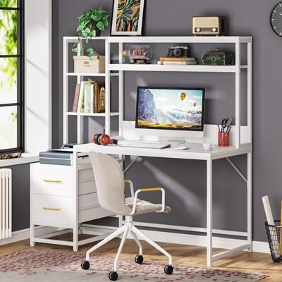 BLUEBELL Rustic Computer Office Desk with Drawers and Hutch