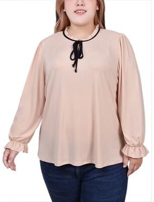 NY COLLECTION Long Sleeve Tie Neck Top