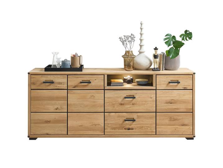 Sideboard mit Beleuchtung - Wildeiche massiv geölt - 219 cm - CATANIA