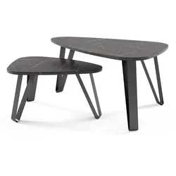 COUCHTISCH Ovio, Doppel Kaffeetisch mit dreieckigen Tischplatten, Schwarz+Black Pietra Girgia