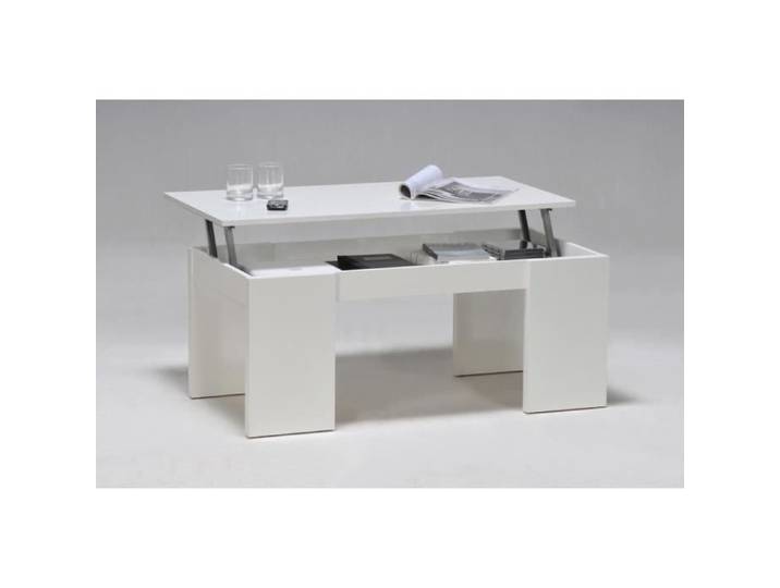 Table basse rectangulaire en bois L100cm avec plateau relevable NEWTON - Blanc