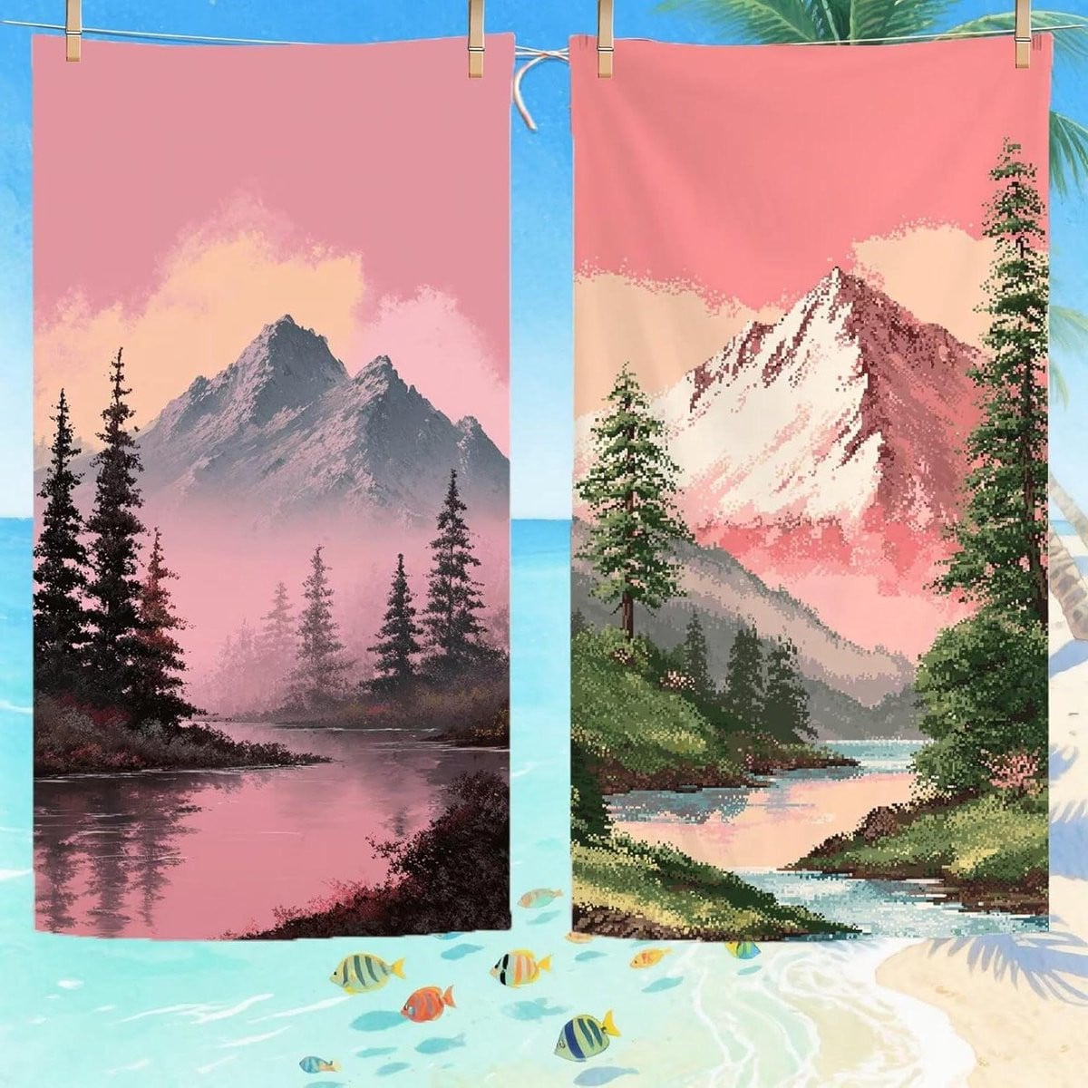 Strandlaken Set Blauwe Microvezel Handdoeken 70x140 cm