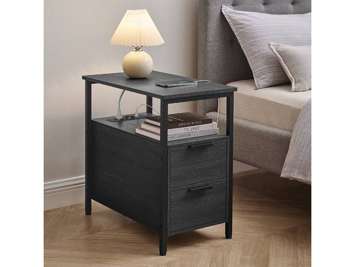 Table d’appoint Iskour avec prise B 60 x 60 x 35cm Noir/Imitation frêne noir