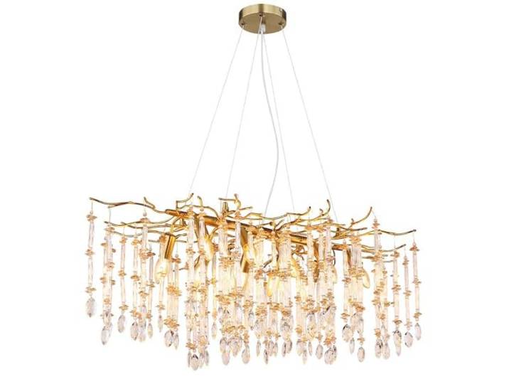 Luster Kronleuchter Pendelleuchte Hängelampe gold Glaskristalle klar amber H 120 cm