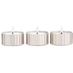ELAMBIA 3 LED-Minikerzen Aluminium-Körper Flamme Luma, Timer Höhe 5,7cm, Ø 7,5cm