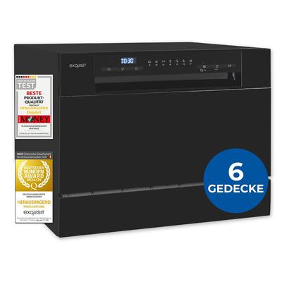 Exquisit Mini-Geschirrspüler, Tischspülmaschine, 55 cm breit, spülmaschine klein, Auto Türöffner, ECO-Modus, GSP5206-030D schwarz