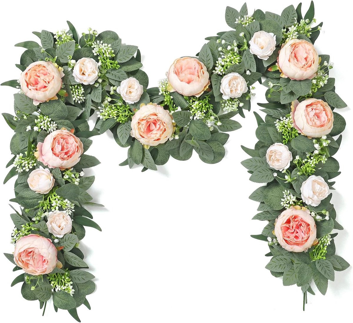 Kunst eucalyptus slinger met zijden bloemen in champagne - 170 cm