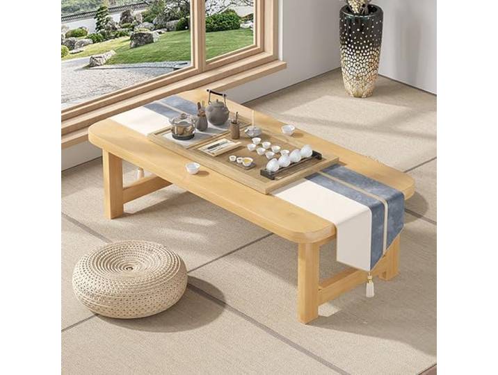 TapferBahn Zusammen Klappbarer Tatami-Tisch,Klappbarer Japanischer Niedriger Tisch,Chinesischer Tee-Bodentisch Aus Bambus,Nicht Leicht Zu Verformen,FüR Kleine RäUme