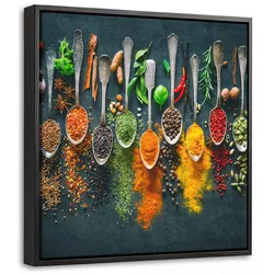 LEINWAND Bilder mit Rahmen - Kräuter - Gewürze - Löffel - 20x20