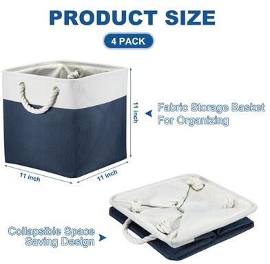 Unique "Fabric Storage Cube, 11"" Collapsible Storage Bins with Handles 4 Pack"