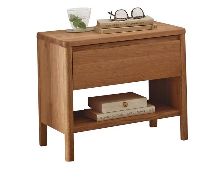 Linea Natura Nachttisch, Wildeiche, Holz, Wildeiche, massiv, 1 Schublade(n) Schubladen, 45.5x43x33.5 cm, Schlafzimmer, Nachttische